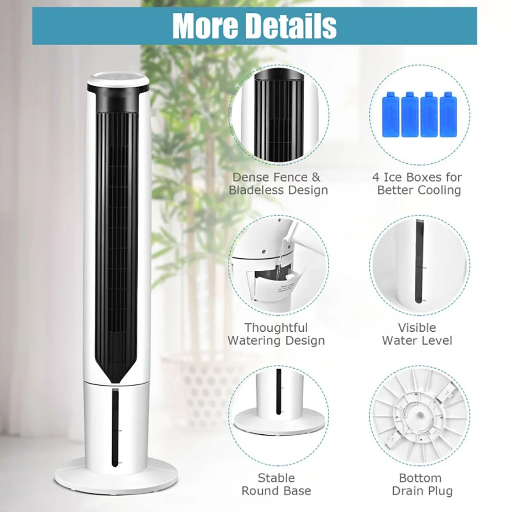 Topcobe 41" Evaporative Air Cooler with 3 Modes and 3 Speeds, Smart Floor Fans for Bedroom, Standing Bladeless Fan, White