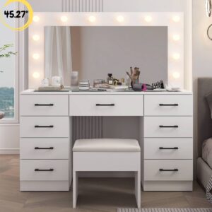 Ktaxon Large Makeup Vanity, Vanity Table Set w/ Visible Glass Top w/ Charging Station, White