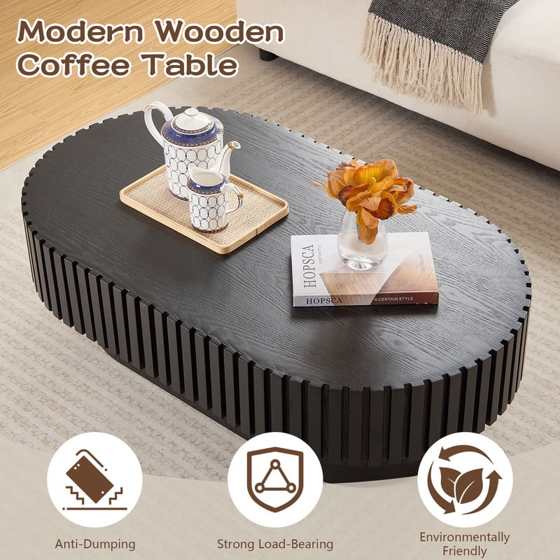 FFH 43.7 inch Oval Coffee Table for Living Room,Handcraft Rustic Corner Coffee Table Nature Wood Relief Sturdy Pedestal for Apartmen,Side Table Centre Table,Nature Wood