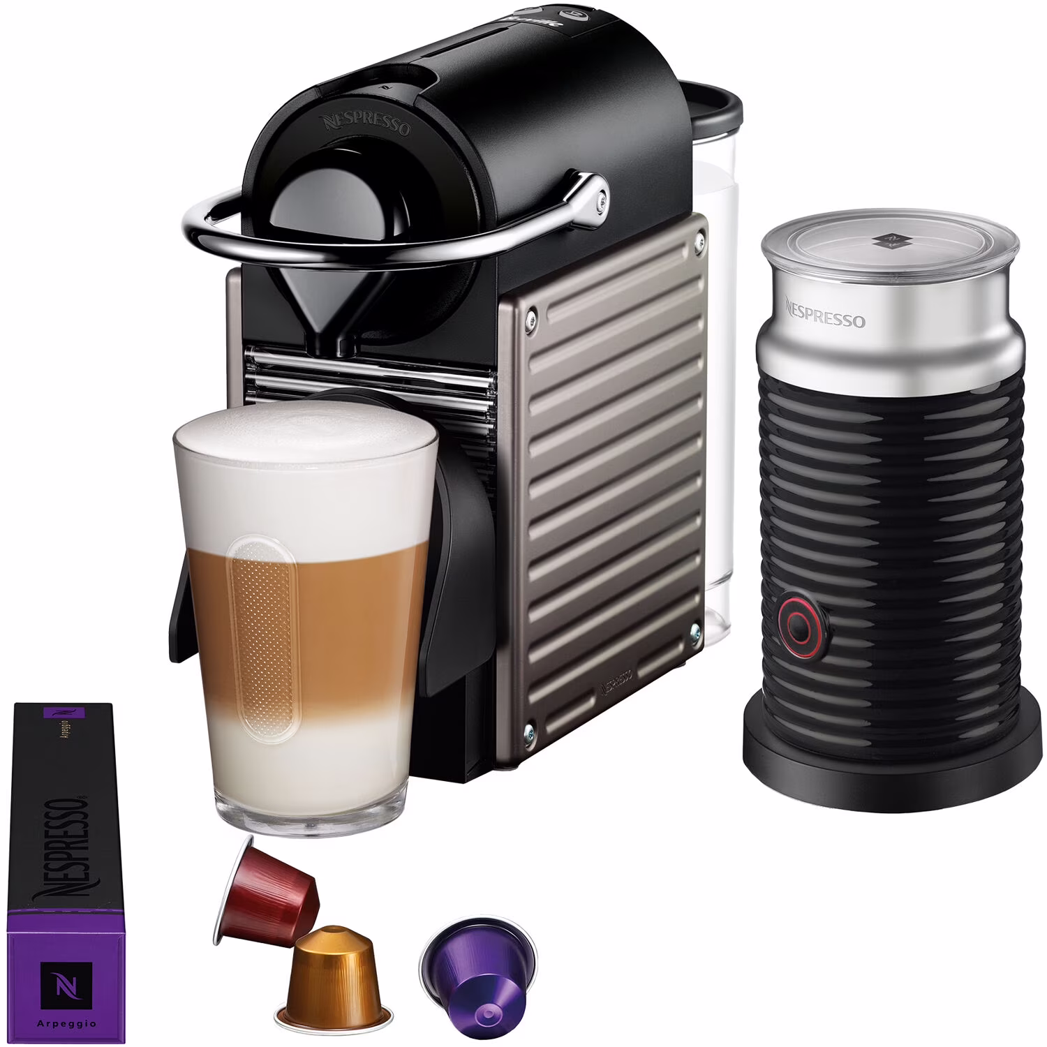 Breville New Nespresso Essenza Mini Single-Serve Machine Aeroccino Milk Frothier, Black