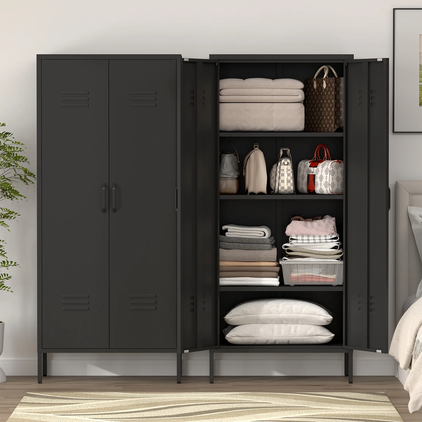Marcree Green Metal Cabinet,2 Door Accent Cabinet,Metal Locker Cabinet with Legs,Sideboard Cabinet with Adjustable Shelves,Locker Storage Cabinet for Living Room,Entryway