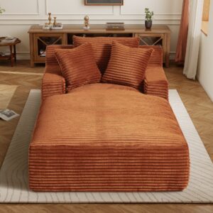 Aukfa 78.7" Extra Long Chaise Lounge Sofa, Oversized Upholstered Couch with 3 Pillows for Indoor Living Room/Bedroom,Orange