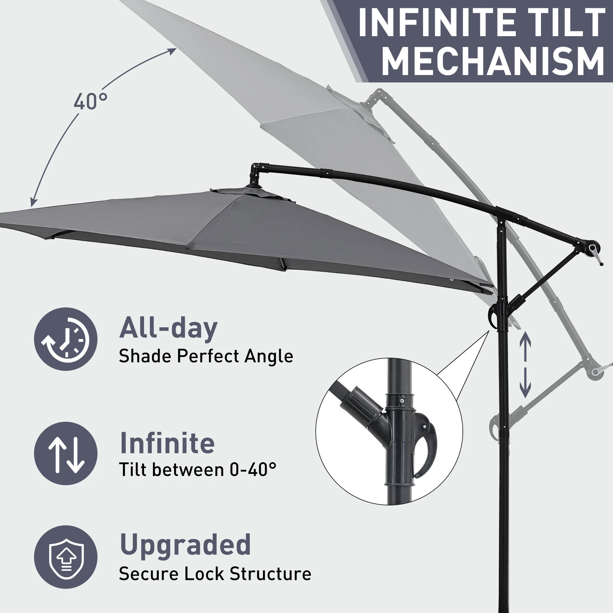 Ainfox 10ft Cantilever Patio Umbrella with Lights, Offset Market Umbrella with Sandbags Weighted Base and Cross Base,Khaki