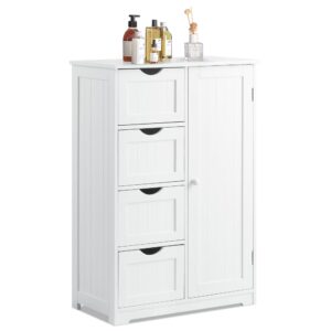 Bathroom Storage Wooden 4 Drawer Cabinet Cupboard 2 Shelves Free Standing White