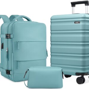 MIUSSE Luggage Sets 3 Piece, 20 Inch Carry On Luggage with Wheels, 100% PC Hardshell Suitcase with TSA Lock, Carry On Suitcases Airline Approved With Travel Backpack for Men Women