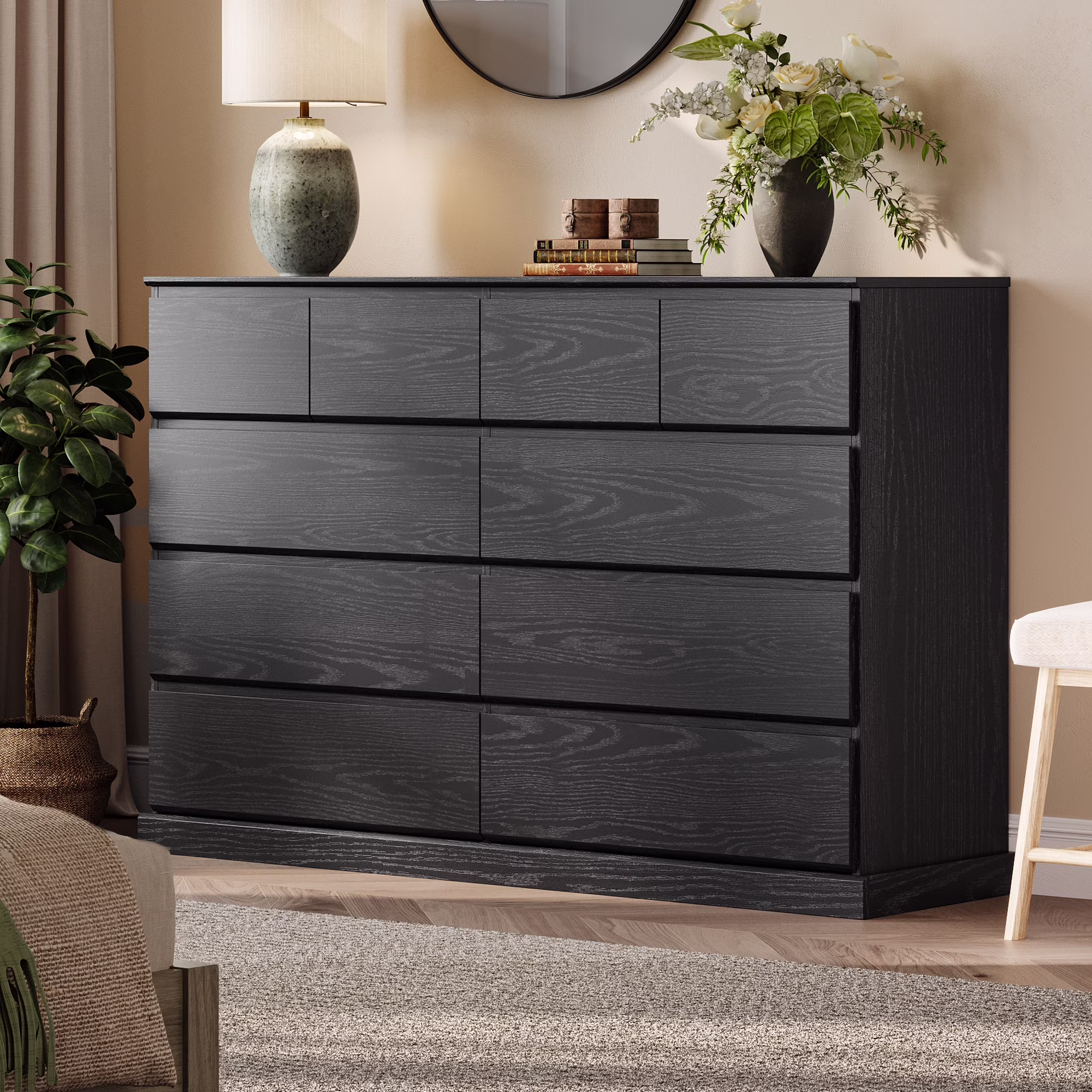 Linsy Home Modern Wood Dressers for Bedroom, Wide Chest of 9 Drawers, White