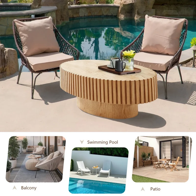 FFH 43.7 inch Oval Coffee Table for Living Room,Handcraft Rustic Corner Coffee Table Nature Wood Relief Sturdy Pedestal for Apartmen,Side Table Centre Table,Nature Wood