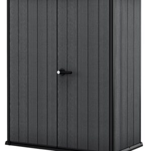 Keter Cortina Alto Vertical Durable Resin Outdoor Storage Shed with Heavy Duty Floor and Locking Latch Double Doors, Graphite
