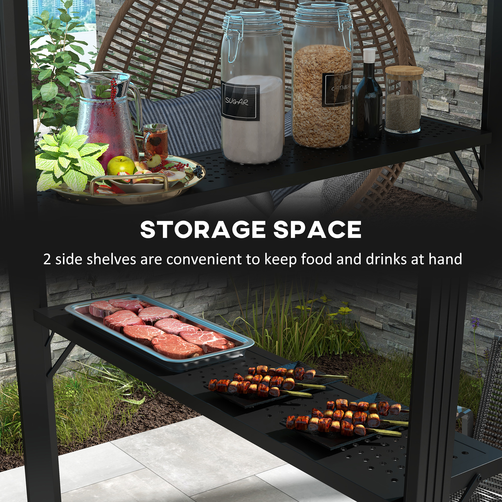 Outsunny 6' x 8' Hardtop BBQ Gazebo, Grill Gazebo with Metal Roof, Aluminum Frame and 2 Side Shelves