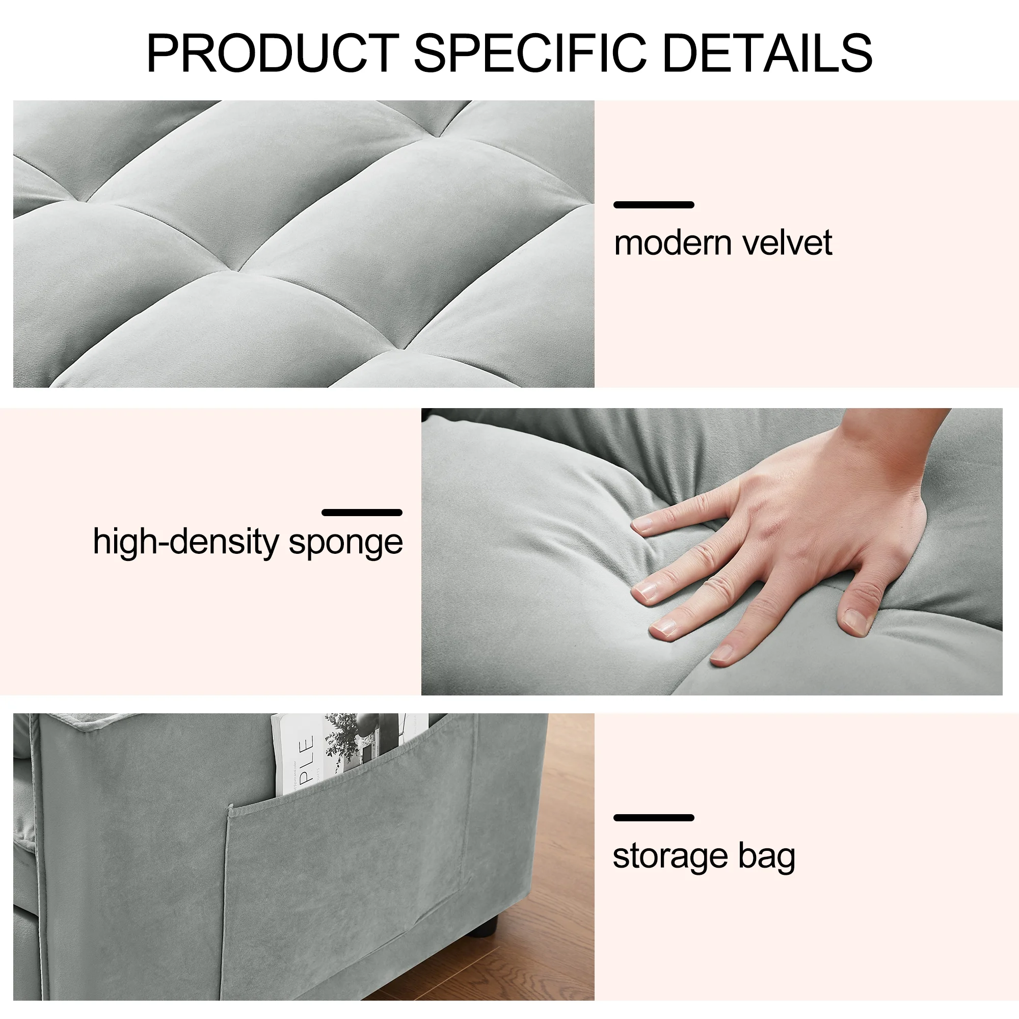 Convertible Sofa Bed,3-in-1 Sleeper Sofa with Pull Out Bed,Sleeper Futon Couch Loveseat with Adjsutable Backrest and Pillows for Living Room,Black