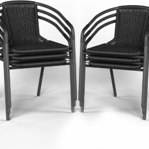 ELPOSUN Outdoor Dining Chairs Set of 6, Wicker Patio Chairs with Metal Frame, Rattan Indoor-Outdoor Chairs for Bistro, Deck, Backyard, Porch, Restaurant Stack Chair 6 Pack (Black)