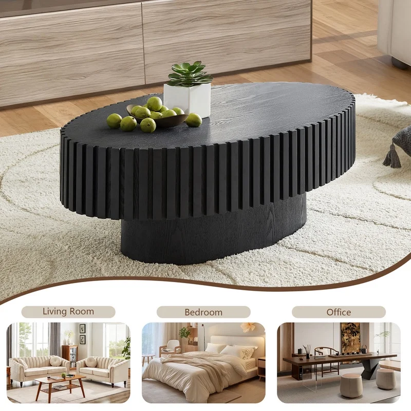 FFH 43.7 inch Oval Coffee Table for Living Room,Handcraft Rustic Corner Coffee Table Nature Wood Relief Sturdy Pedestal for Apartmen,Side Table Centre Table,Nature Wood