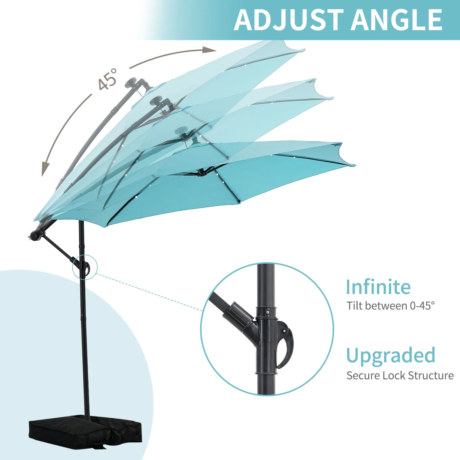 Ainfox 10ft Cantilever Patio Umbrella with Lights, Offset Market Umbrella with Sandbags Weighted Base and Cross Base,Khaki