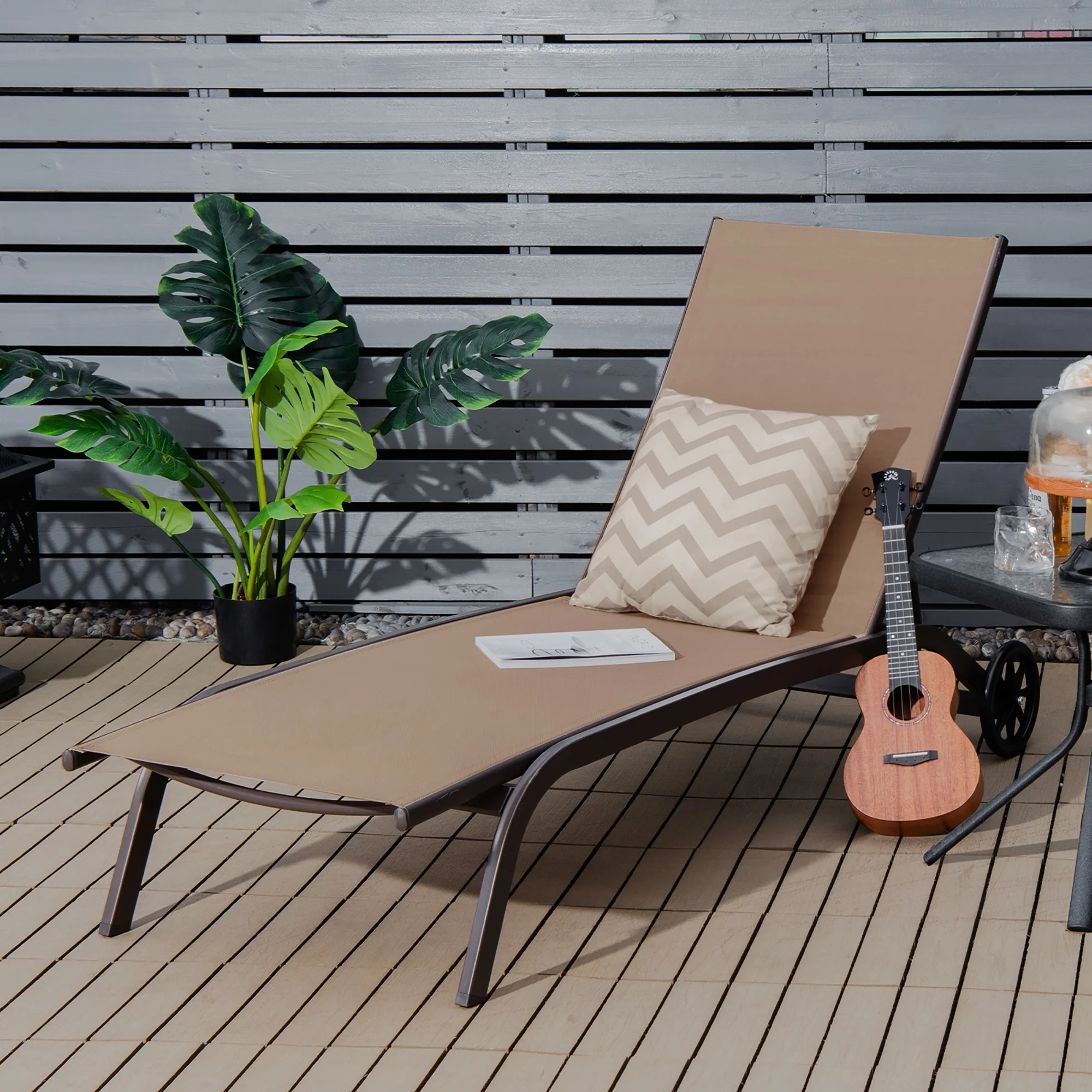 Costway 2PCS Outdoor Adjustable Chaise Lounge Patio 6-Position Recliner Wheels Black