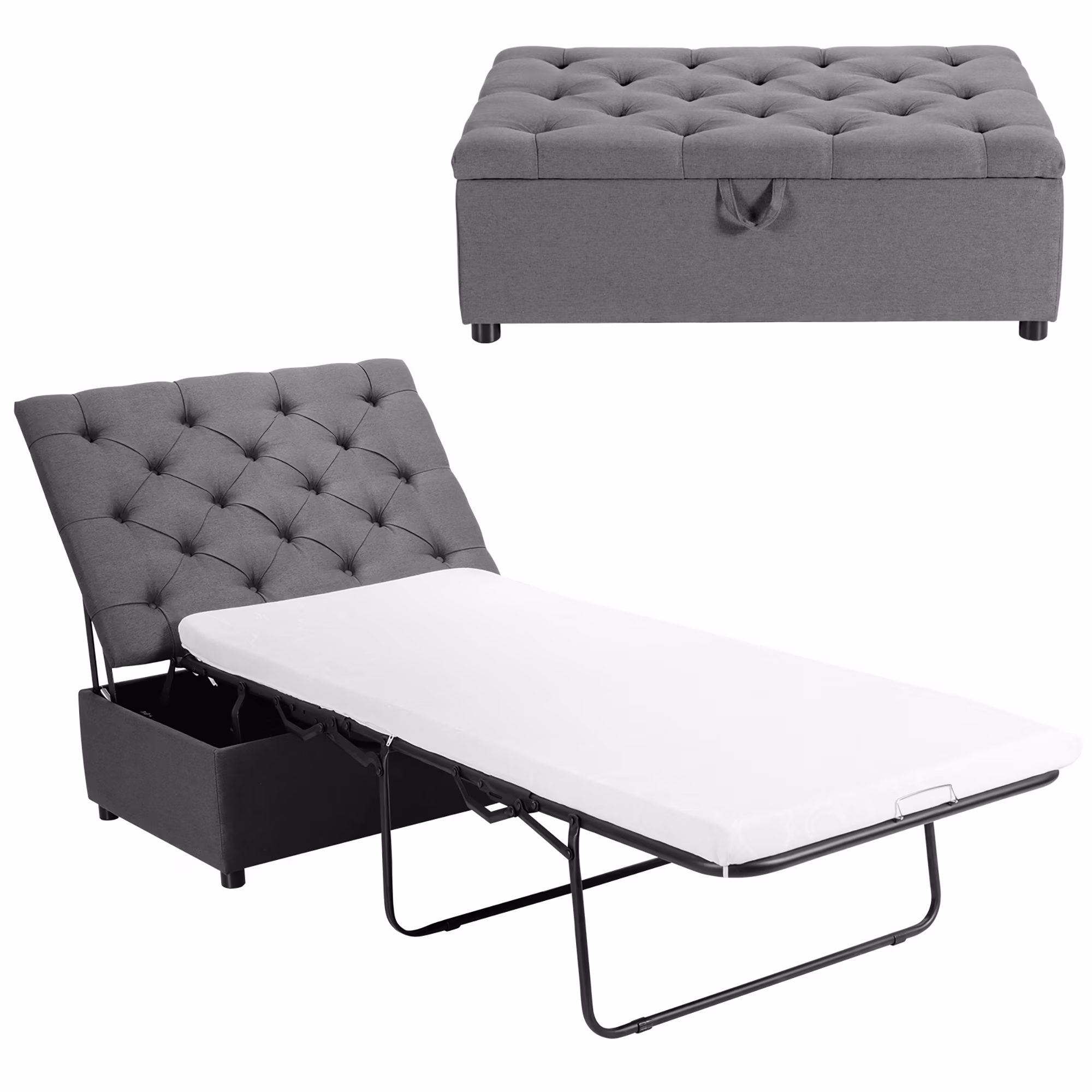 Costway Modern Solid Wood Folding Beds with Ottoman, Grey