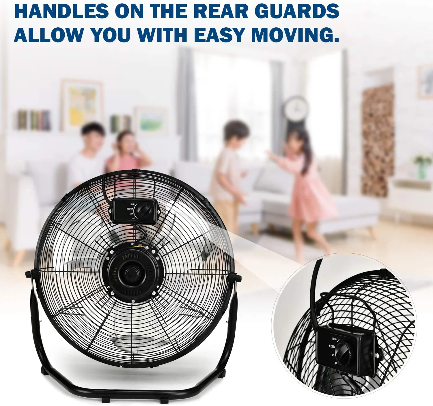 Simple Deluxe 18 inch 3-Speed High Velocity Heavy Duty Metal Industrial Floor Fans Quiet for Home Commercial, Black, 2 Pack