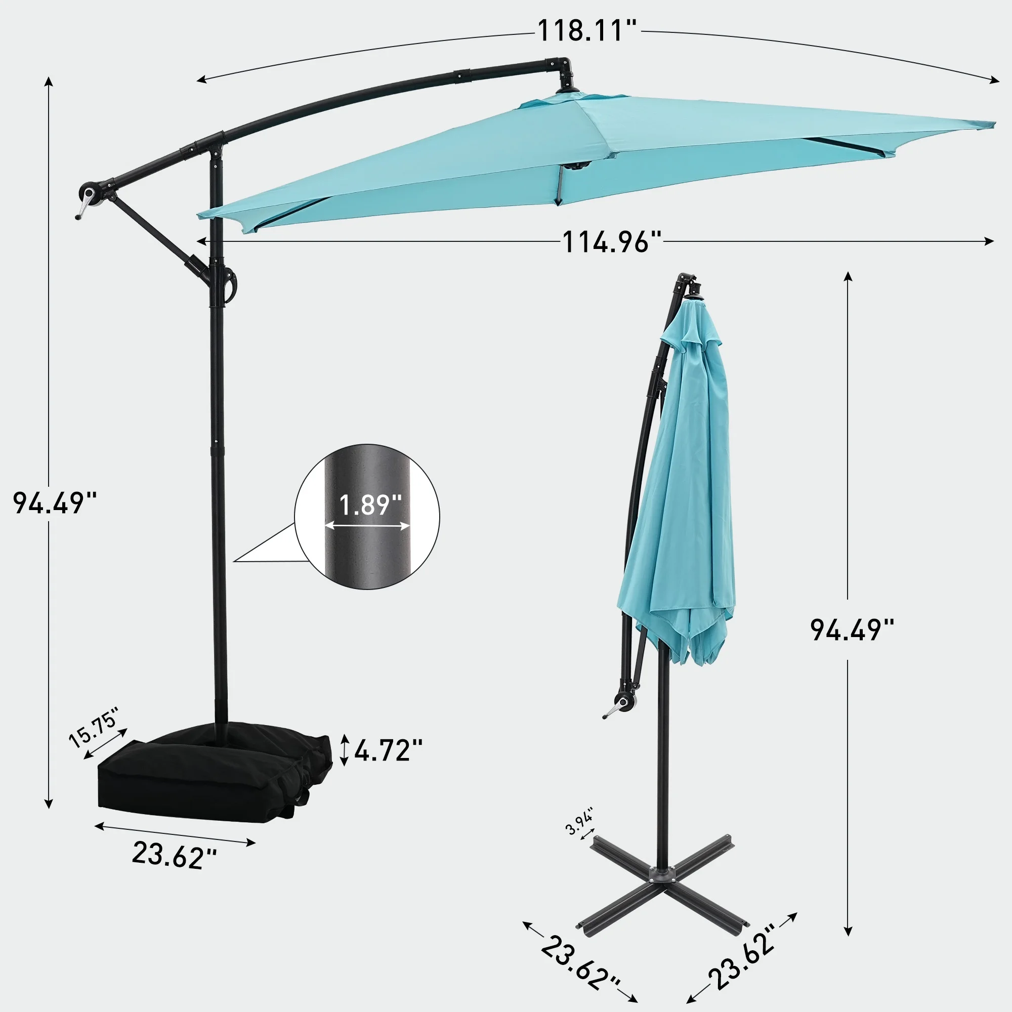 Ainfox 10ft Cantilever Patio Umbrella with Lights, Offset Market Umbrella with Sandbags Weighted Base and Cross Base,Khaki
