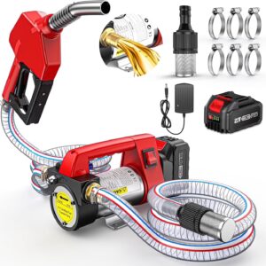 TaskStar 260W Fuel Transfer Pump Battery Powered, 12GPM Electric Pump Kit with 21V 4.0Ah Battery & Charger, Portable Cordless Pump with Auto-off Nozzle & 2x 6.6FT Hoses Diesel Kerosene Transfer Pump
