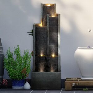 4-Tier Water Fountain with LED Lights - 50.7" H Waterfall Fountain Indoor Outdoor Water Feature for Home, Patio, Garden