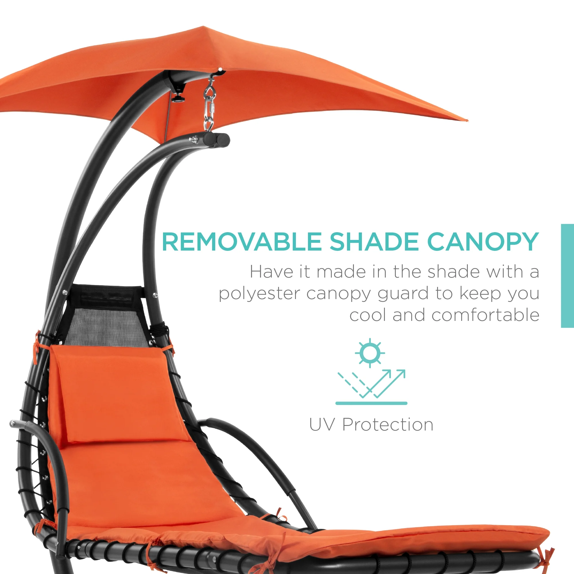 Best Choice Products Hanging Curved Chaise Lounge Chair Swing for Backyard, Patio w/ Pillow, Shade, Stand - Teal