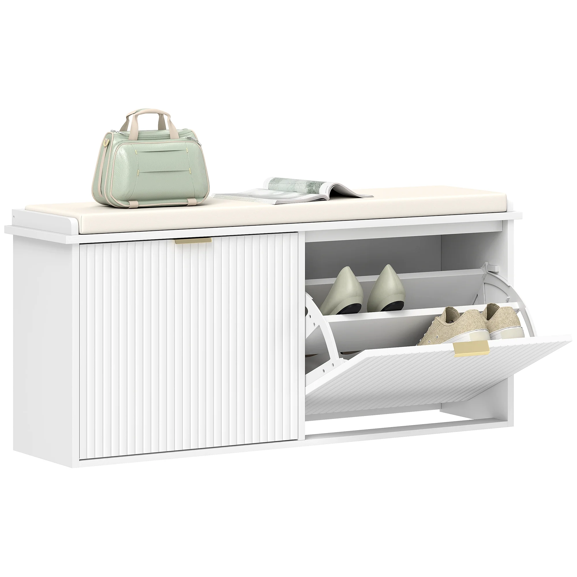HOMCOM Shoe Bench with Padded Seat Cushion and Flip-Drawer, Entryway Bench Holds up to 529lb, 40.9x10.2x18.7 Inches, Black