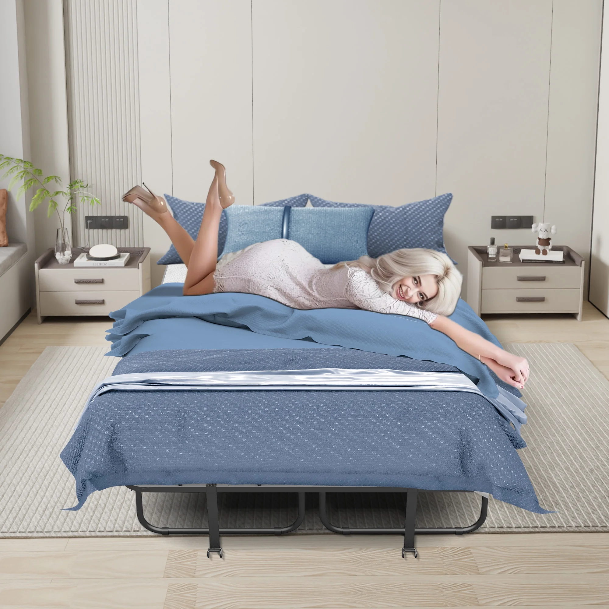 Folding Bed with Mattress 75" x 31" Cot Size Folded Bed, Rollaway Guest Bed Portable Foldable Extra Bed for Adults Daybed with 5" Memory Foam Mattress Space-Saving Sturdy Metal Grid Frame