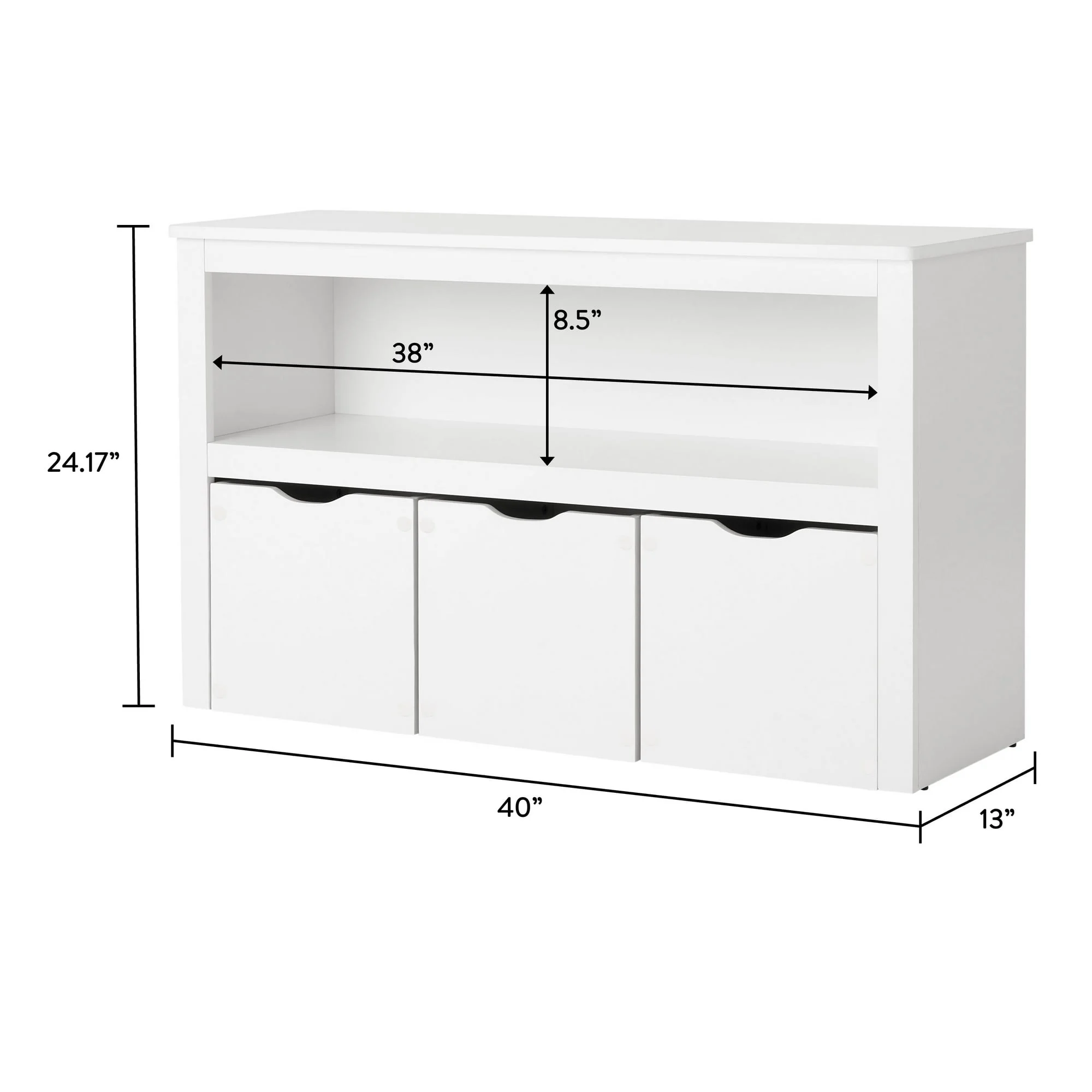 Your Zone Kids Toy Storage Cabinet with Three Rolling Bins, White Finish