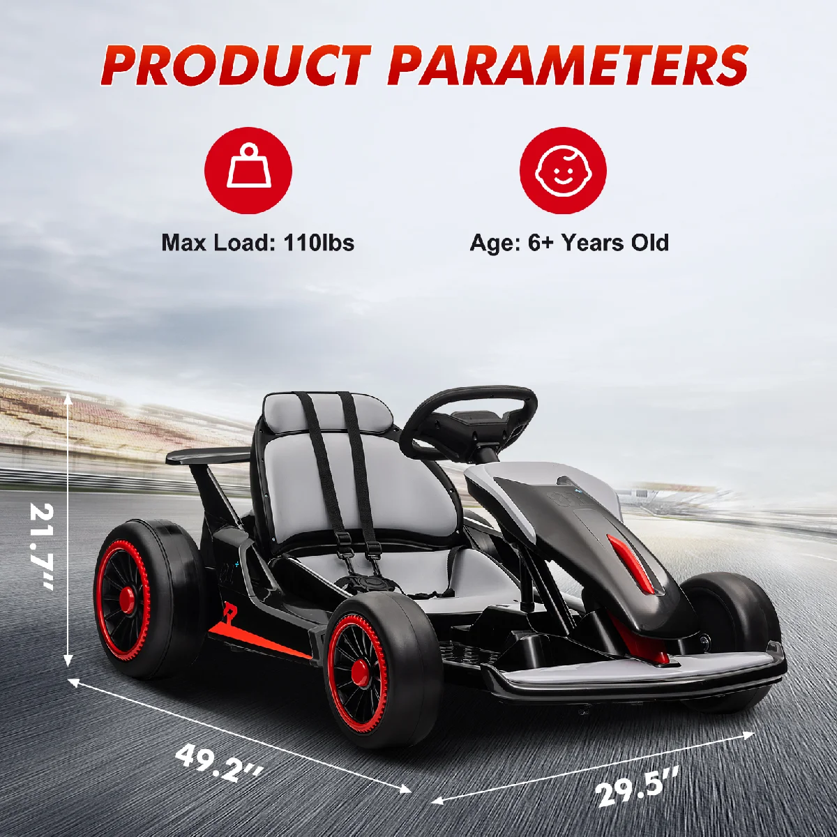 24V Drift Kart with 2X150W Strong Motor, 7AH Big Battery, Electric Pedals, Electric Go Kart Outdoor Race Toy