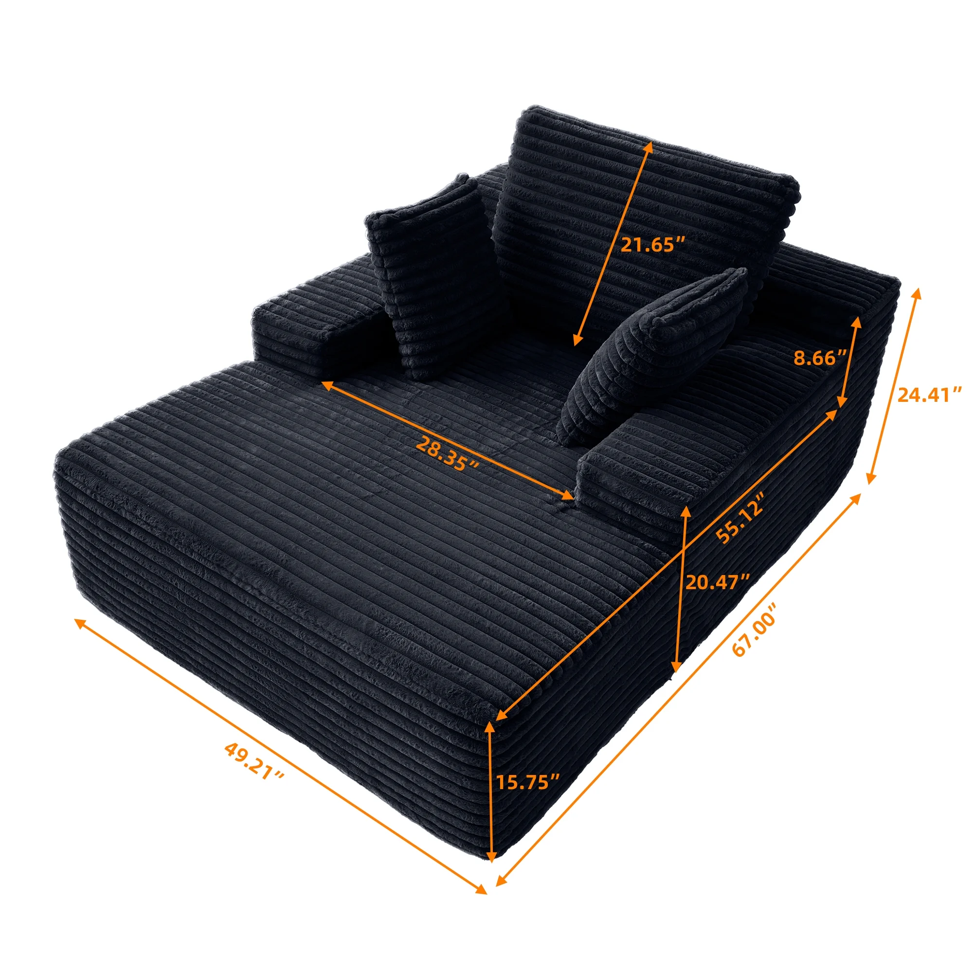 Sodrens Oversized Chaise Lounge Chair Indoor,Upholstered Sofa Bed with Throw Pillows and Armrests,Sleeper Chair for Living Room,Bedroom,Brown,Corduroy