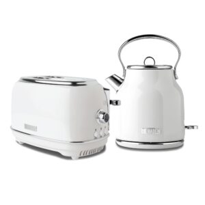 Haden Heritage 1.7 Liter Electric Kettle with 2 Slice Bread Toaster, White