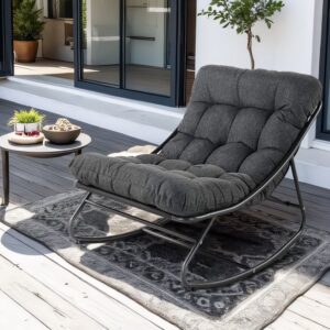 Outdoor Rocking Chair, Indoor Oversized Comfy Reading Chairs Set with Cushion, Patio Rocker Recliner Chair, Grey