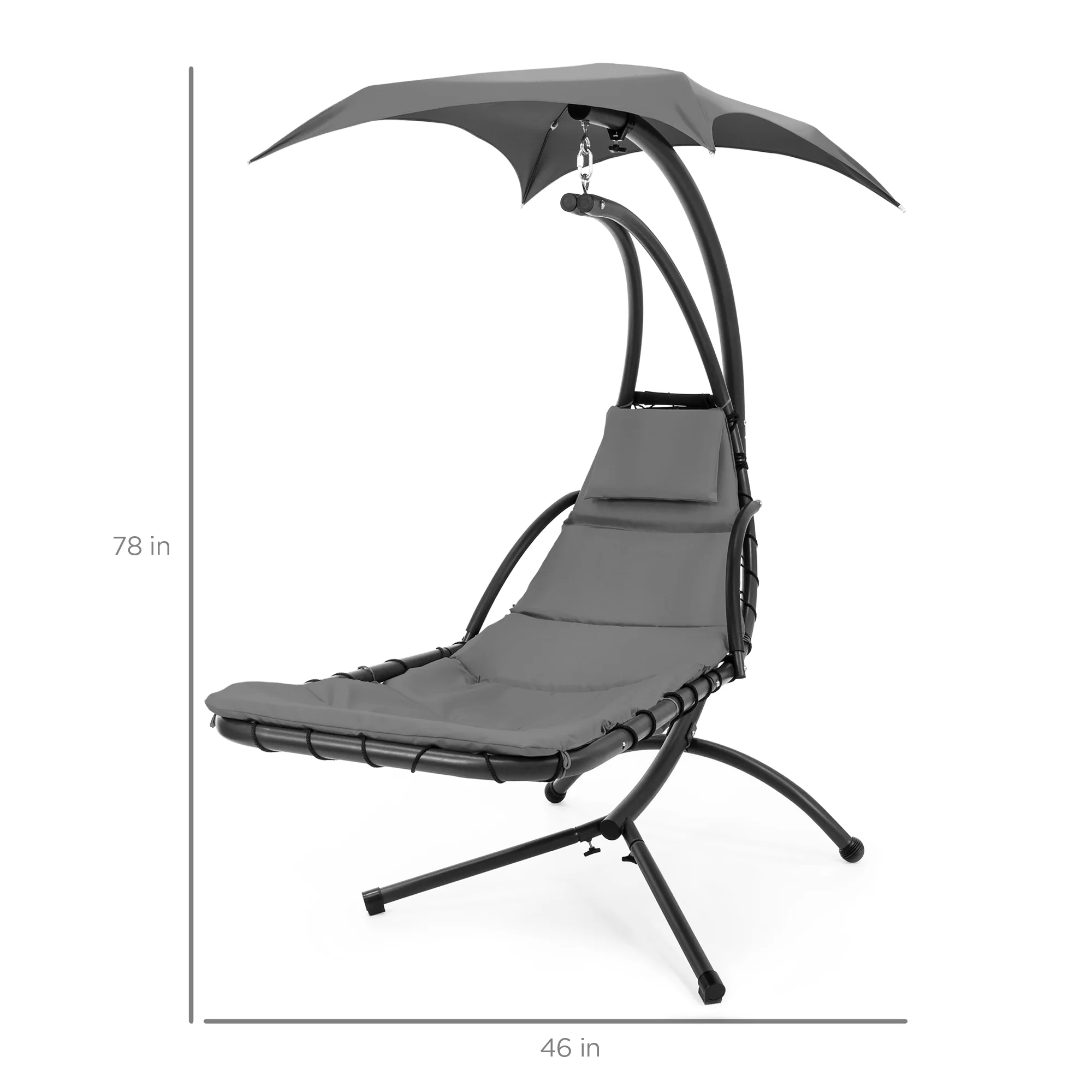 Best Choice Products Hanging Curved Chaise Lounge Chair Swing for Backyard, Patio w/ Pillow, Shade, Stand - Teal