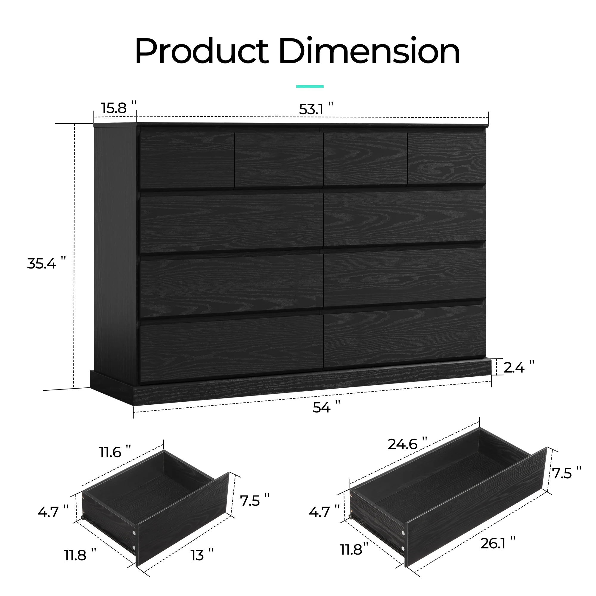 Linsy Home Modern Wood Dressers for Bedroom, Wide Chest of 9 Drawers, White