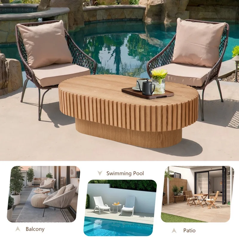 FFH 43.7 inch Oval Coffee Table for Living Room,Handcraft Rustic Corner Coffee Table Nature Wood Relief Sturdy Pedestal for Apartmen,Side Table Centre Table,Nature Wood