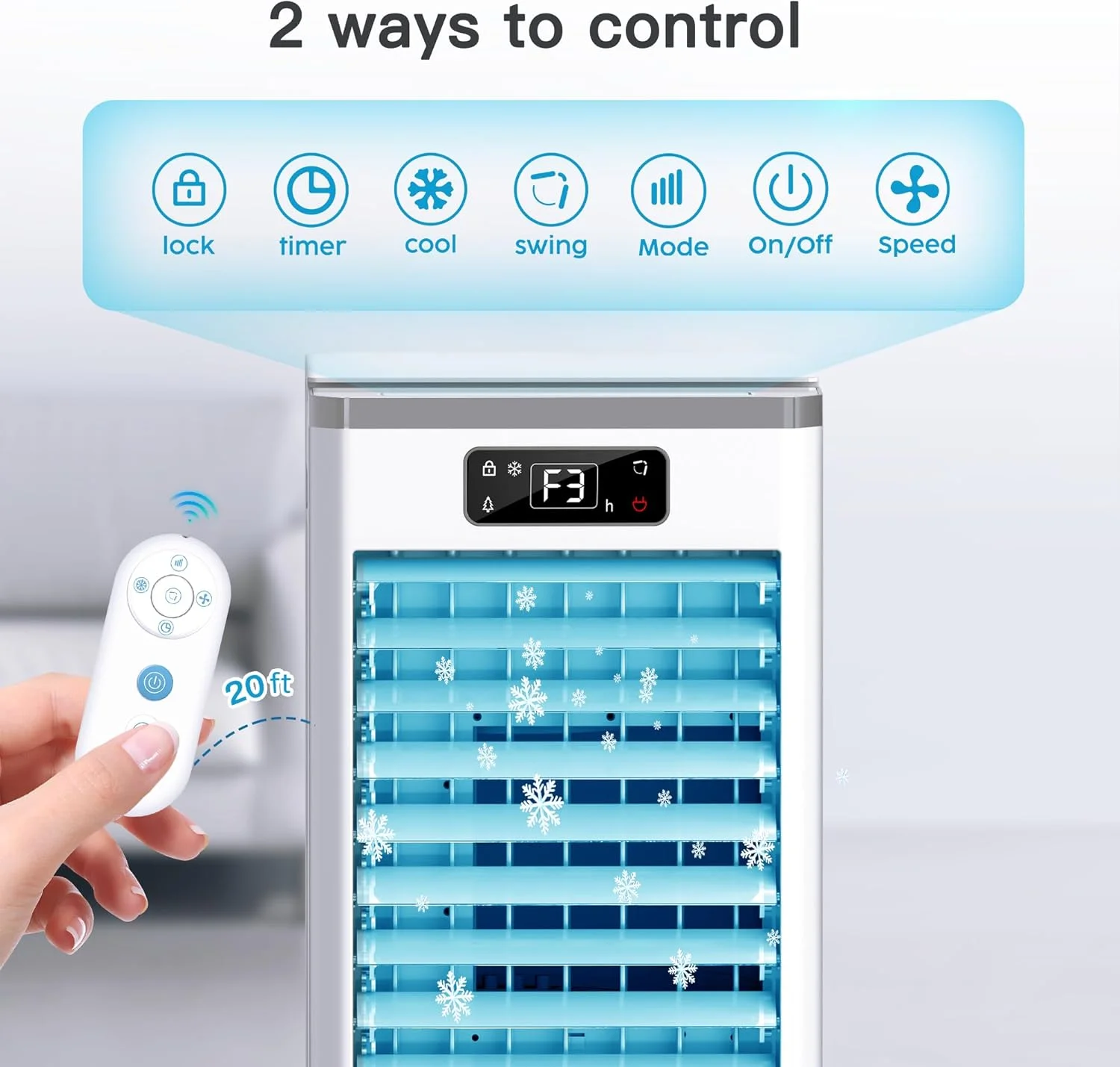 Portable Windowless Air Cooler with 3 Cooling Modes & Speeds, 12H Auto-Off Timer, 2-Gal 20H Cooling Tank, 16FT Remote Control, No Hose Installation, 46dB Quiet Evaporative Swamp Cooler