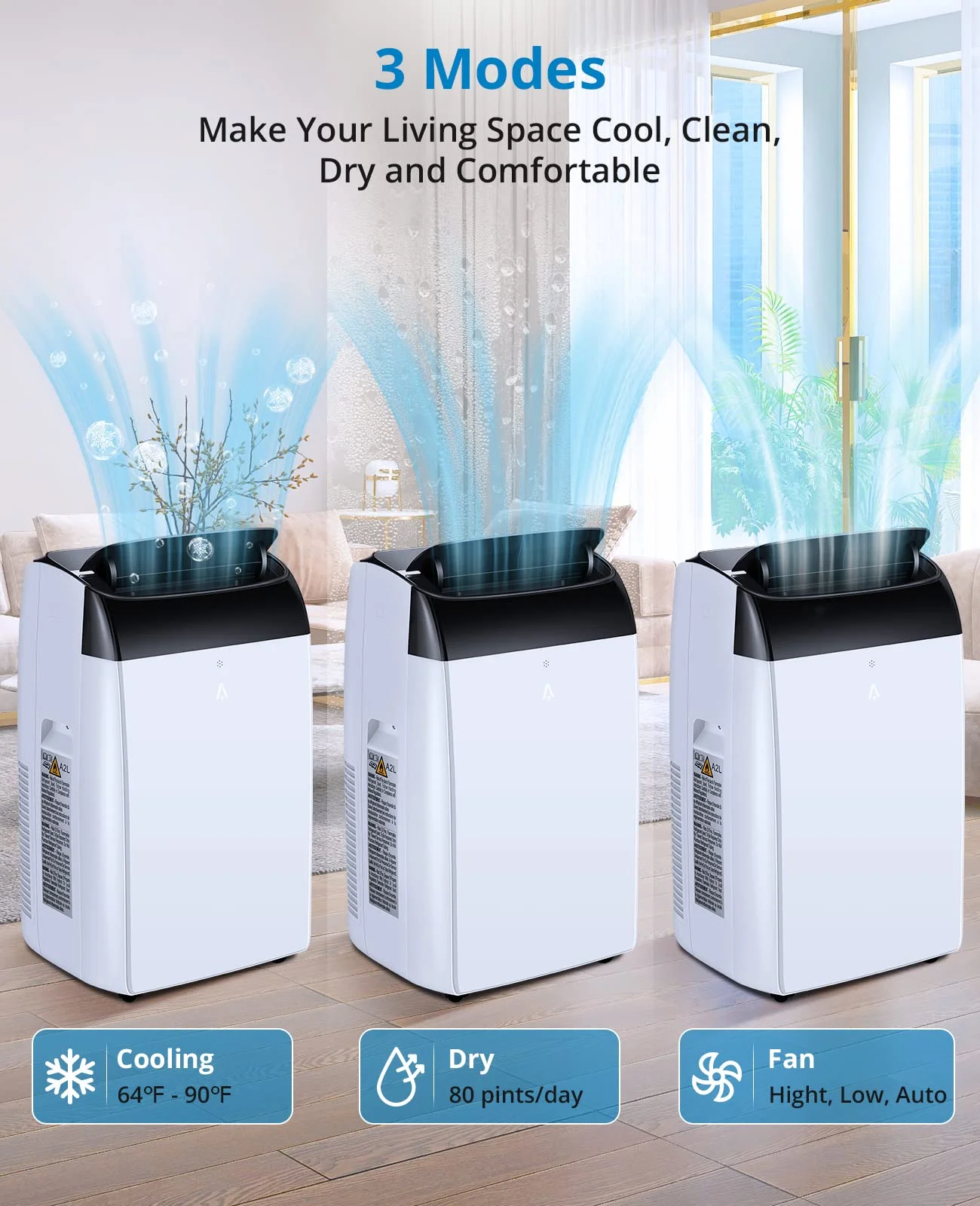 2025 New 14000 BTU Portable Air Conditioner Cools up to 750 Sq.Ft, 3-in-1 Quiet Portable AC Unit with Remote Control & Installation Kits for Large Room, 3 Speed, Auto Swing, 24H Timer