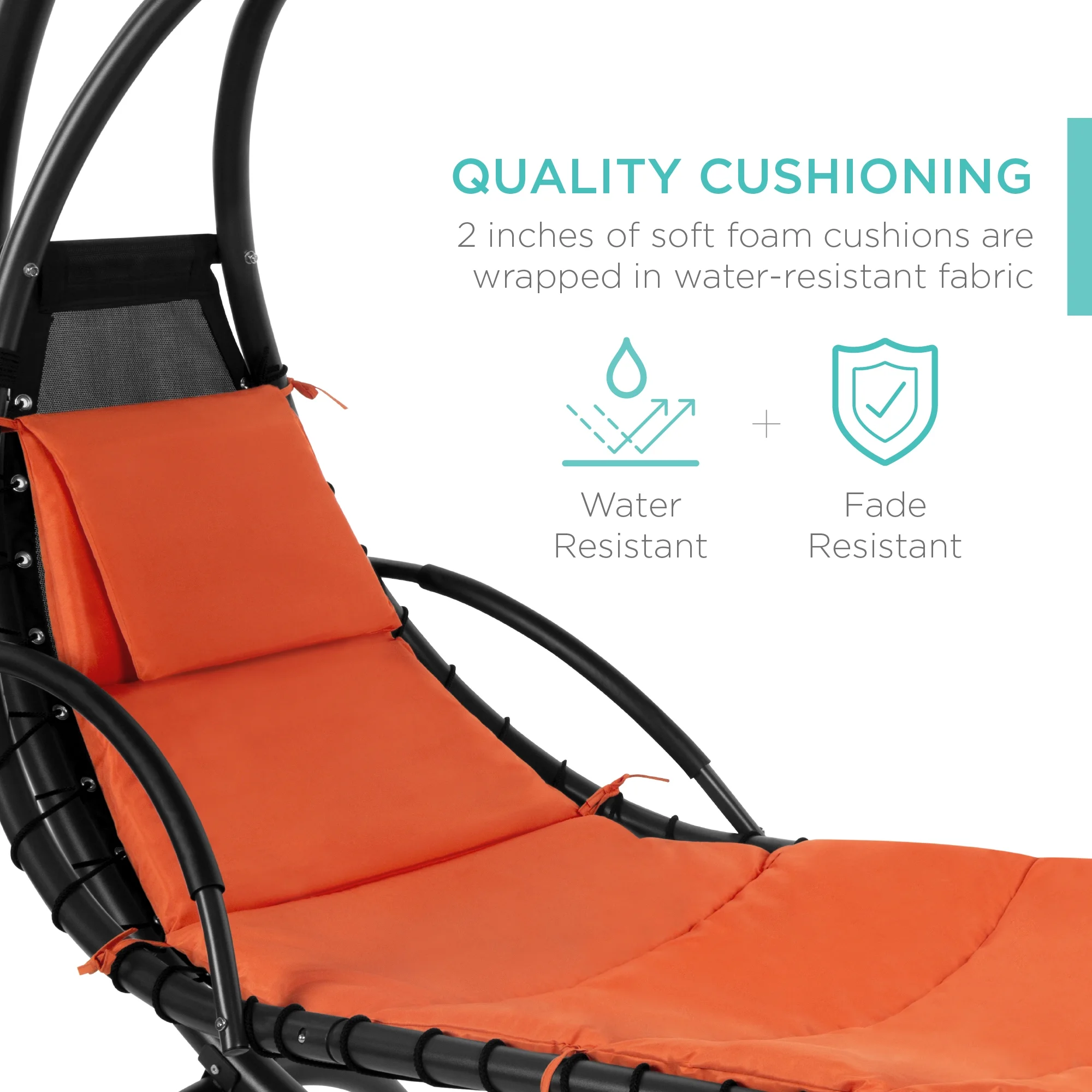 Best Choice Products Hanging Curved Chaise Lounge Chair Swing for Backyard, Patio w/ Pillow, Shade, Stand - Teal