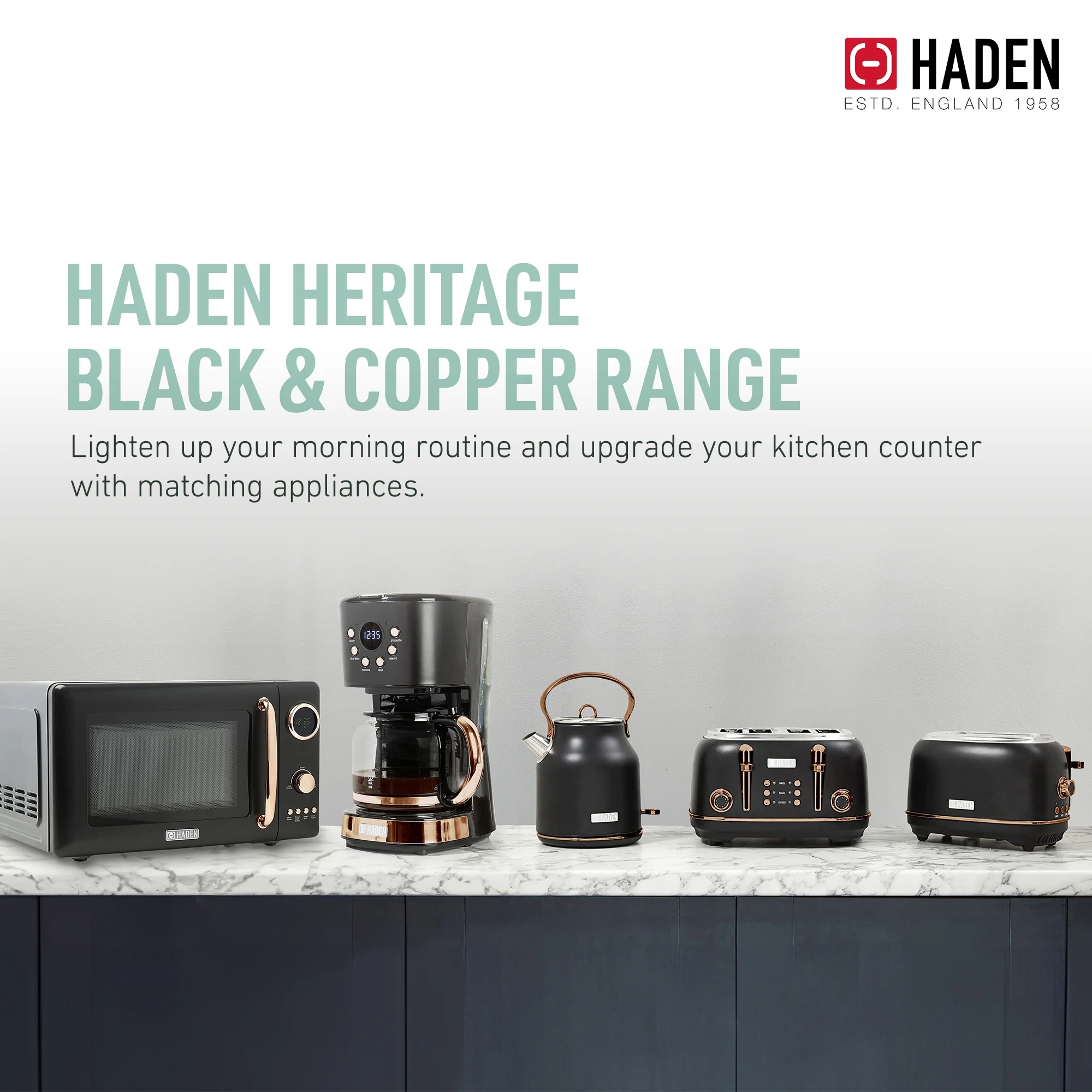 Haden Heritage 1.7 Liter Electric Kettle with 2 Slice Bread Toaster, White