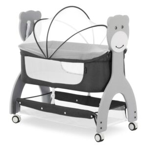 Dream on Me Cub Portable Bassinet in Dark Grey. Multi-Use Baby Bassinet with Locking Wheels