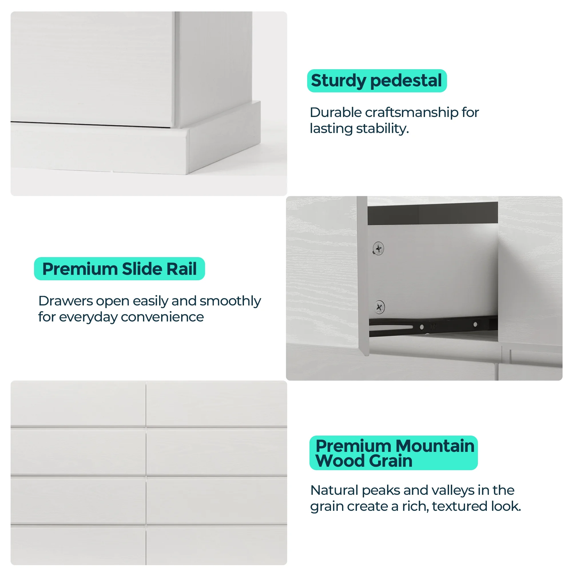 Linsy Home Modern Wood Dressers for Bedroom, Wide Chest of 9 Drawers, White