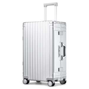 All Aluminum Hardshell Luggage, Airline Approved Zipperless Hardside Carry on Suitcase with Spinner Wheels, Checked Aluminium Luggage Metal Rolling Luggage Case for Travel, Business
