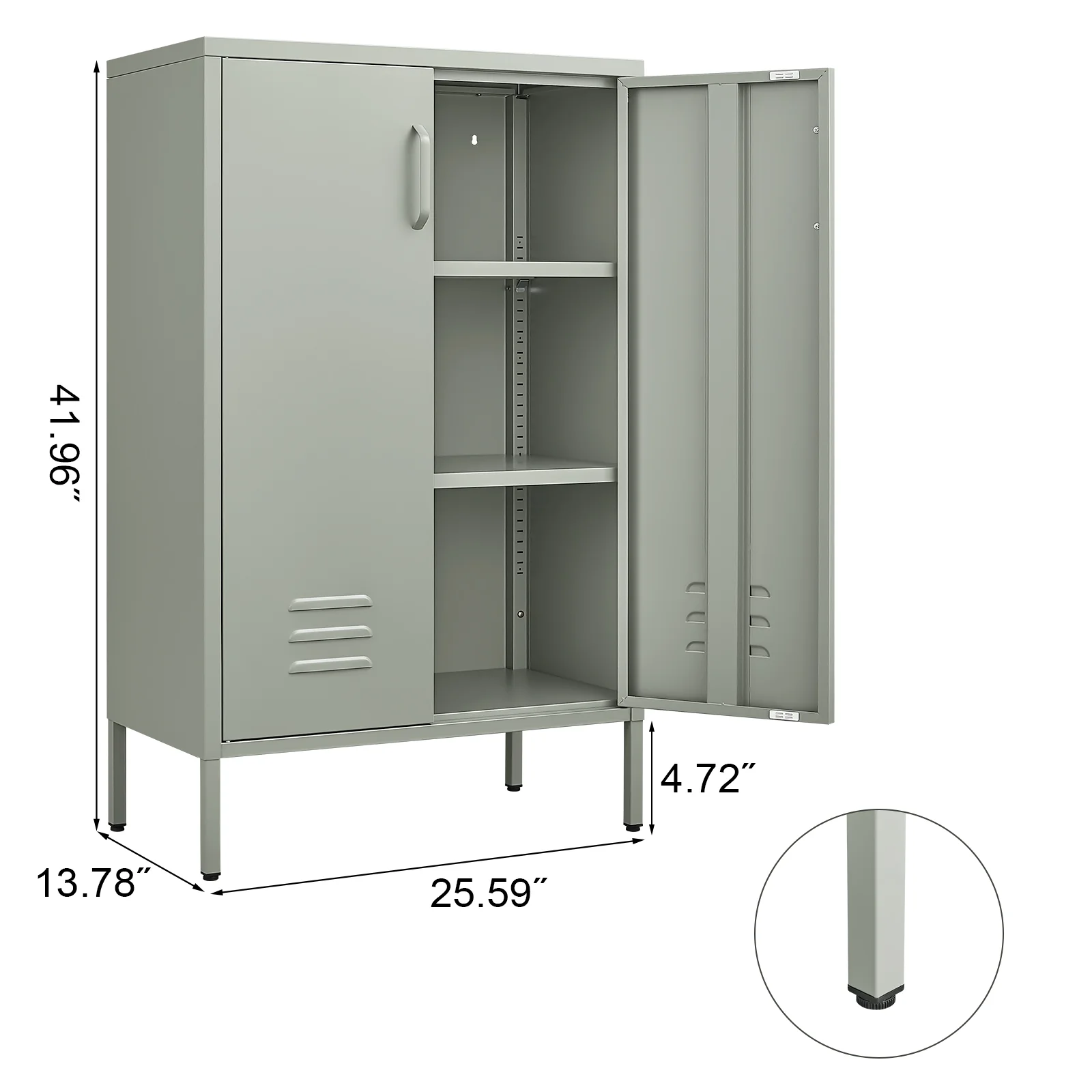 Marcree Green Metal Cabinet,2 Door Accent Cabinet,Metal Locker Cabinet with Legs,Sideboard Cabinet with Adjustable Shelves,Locker Storage Cabinet for Living Room,Entryway