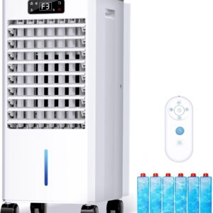 Portable Windowless Air Cooler with 3 Cooling Modes & Speeds, 12H Auto-Off Timer, 2-Gal 20H Cooling Tank, 16FT Remote Control, No Hose Installation, 46dB Quiet Evaporative Swamp Cooler