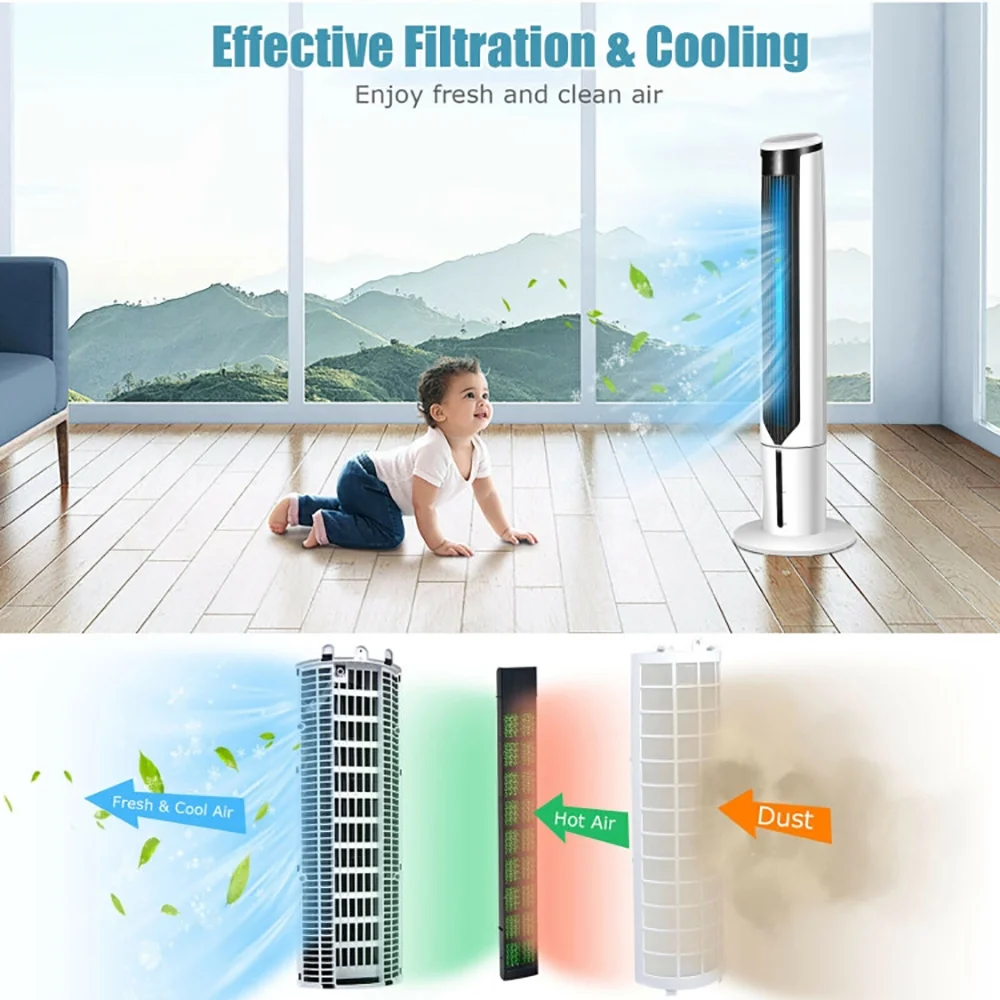 Topcobe 41" Evaporative Air Cooler with 3 Modes and 3 Speeds, Smart Floor Fans for Bedroom, Standing Bladeless Fan, White