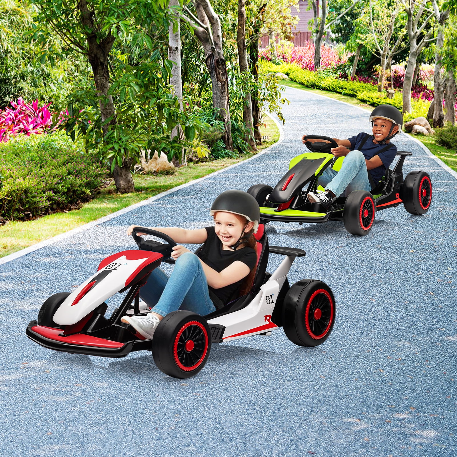 24V Drift Kart with 2X150W Strong Motor, 7AH Big Battery, Electric Pedals, Electric Go Kart Outdoor Race Toy