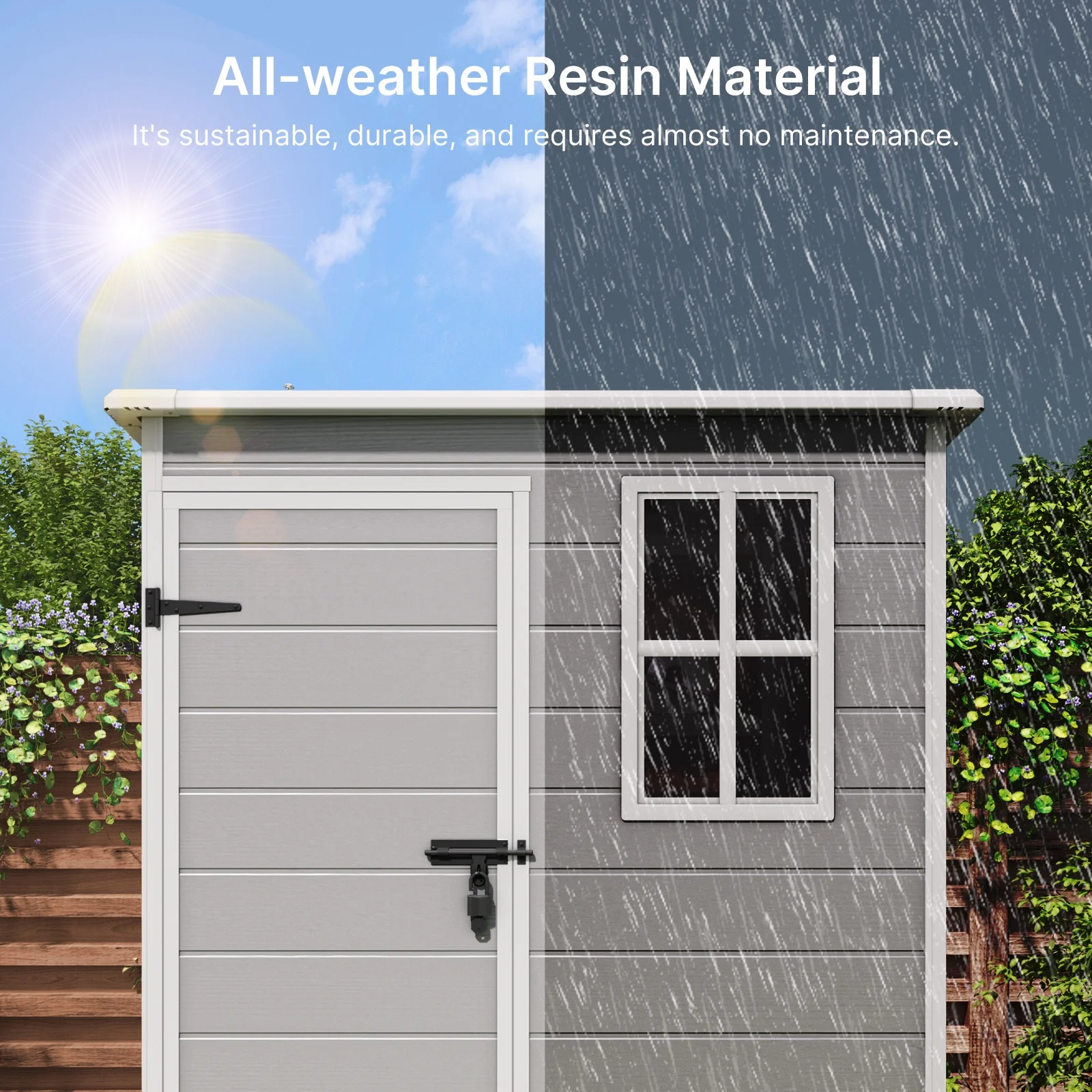 Lofka Resin Outdoor Storage Shed,5'x3' Storage Shed, Plastic Shed with Thick Resin Floor, Gray and White