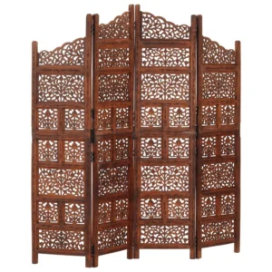 vidaXL Room Divider 4 Panel Folding Privacy Screen for Office Solid Wood Mango