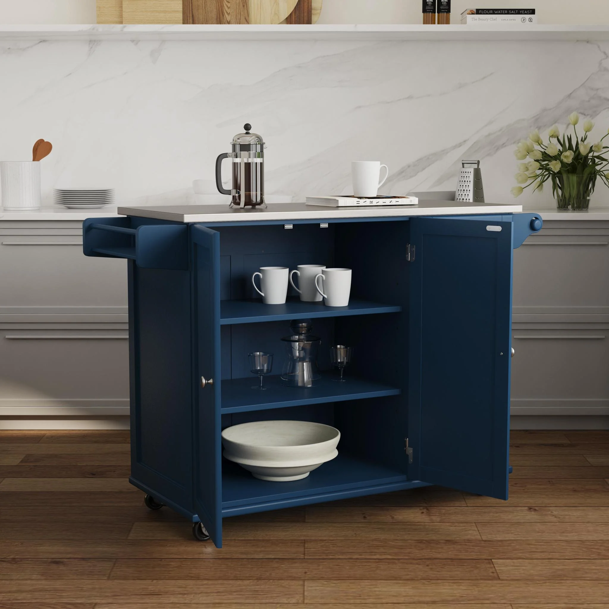 Homestyles Dolly Madison Engineered Wood Kitchen Cart in Sage Green/Nickel