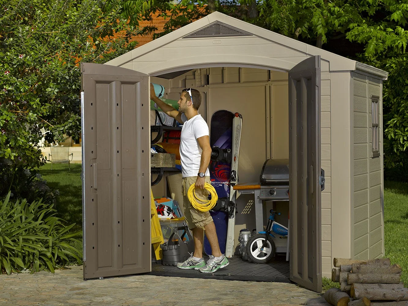 Keter Factor 8 x 11 Foot All Weather Resin Outdoor Storage Shed, Taupe