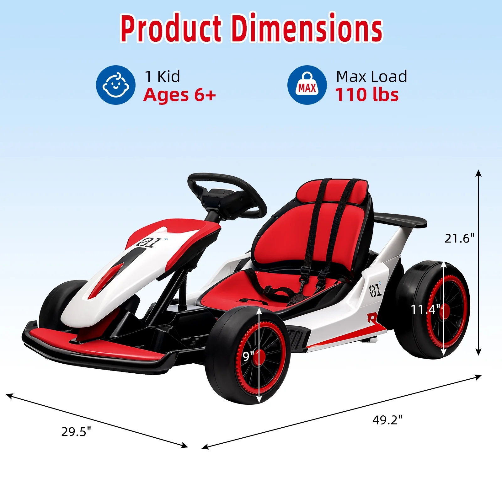 24V Drift Kart with 2X150W Strong Motor, 7AH Big Battery, Electric Pedals, Electric Go Kart Outdoor Race Toy
